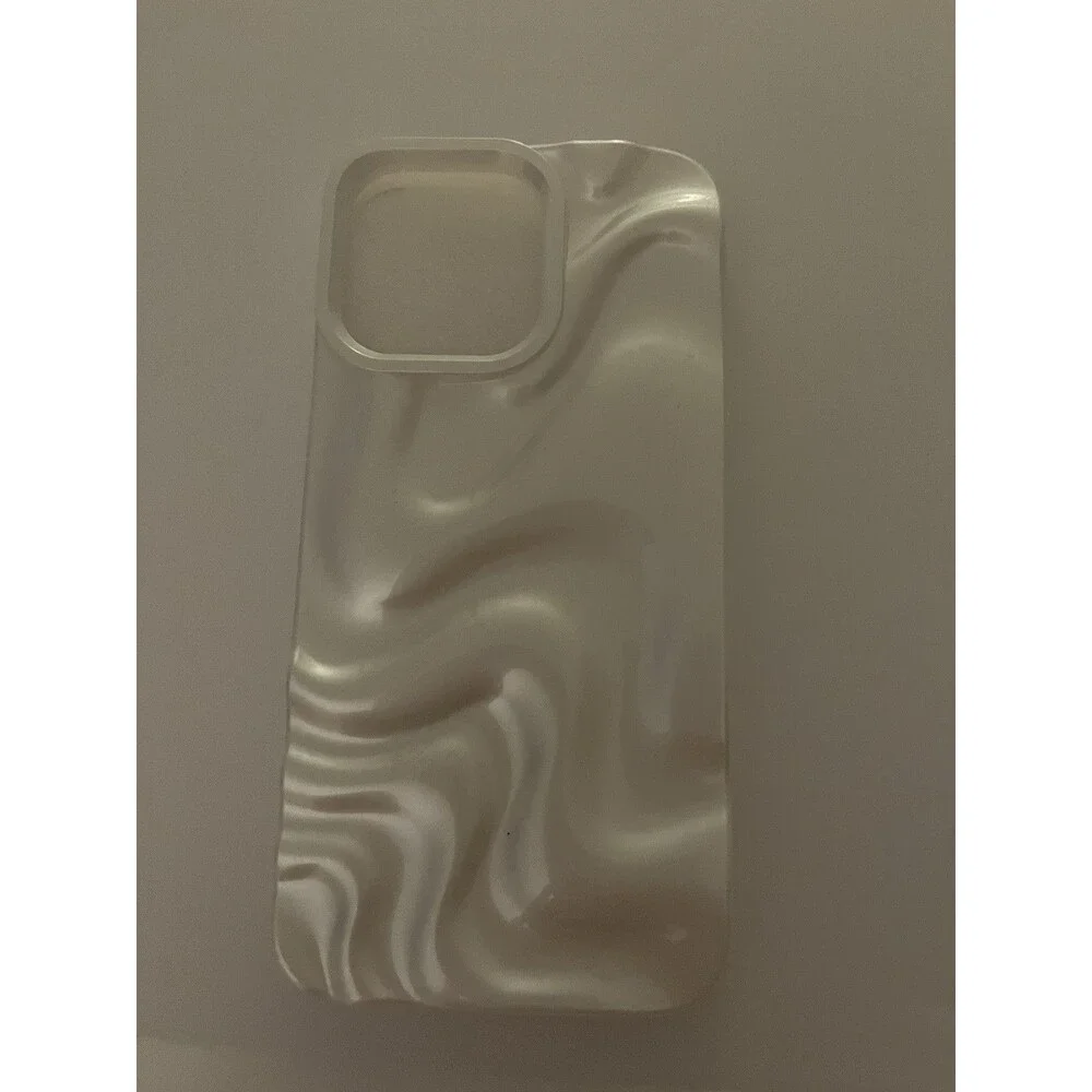 iPhone 13 Case,Water Ripple Pattern Curly Wave Frame Soft Pearly White